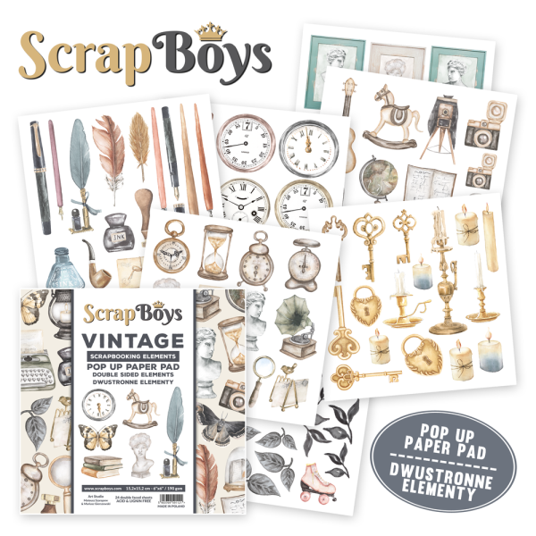 ScrapBoys - Stanzteile "Vintage" Pop Up Paper Pack 6x6 Inch - 24 Bogen