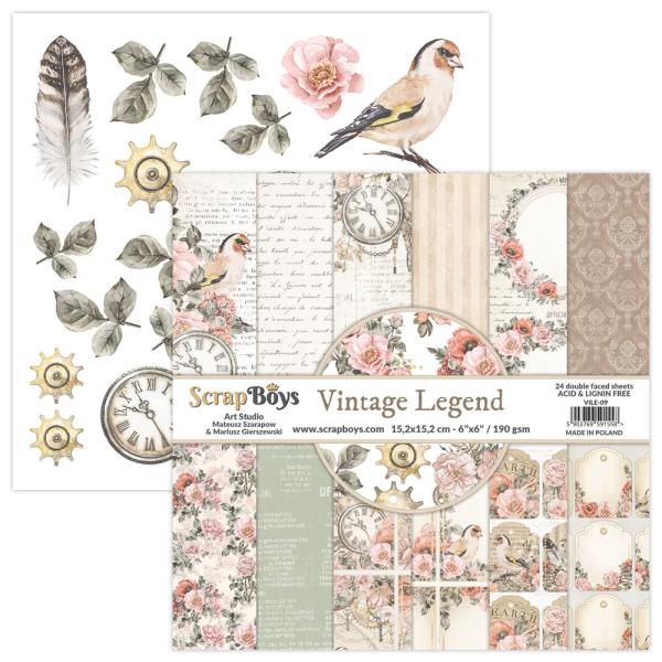 ScrapBoys - Designpapier "Vintage Legend" Paper Pack 6x6 Inch - 24 Bogen
