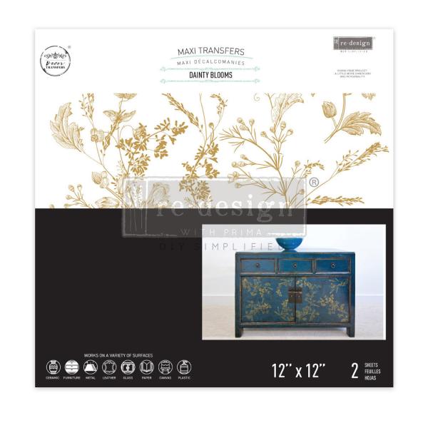 Re-Design with Prima - Transfer Aufkleber 12x12 Inch "Dainty Blooms" Decor Transfer 2 Bogen 