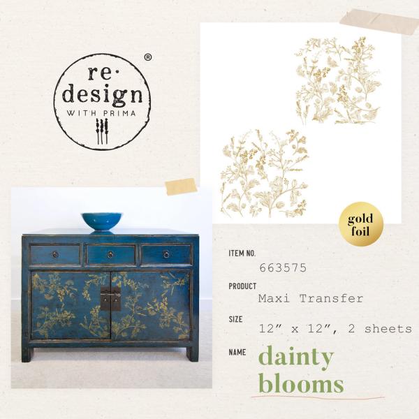 Re-Design with Prima - Transfer Aufkleber 12x12 Inch "Dainty Blooms" Decor Transfer 2 Bogen 
