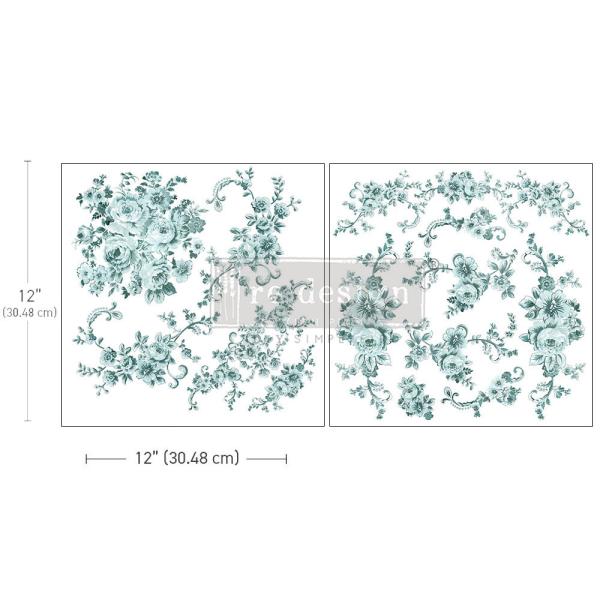 Re-Design with Prima - Transfer Aufkleber 12x12 Inch "Minty Roses" Decor Transfer 2 Bogen 