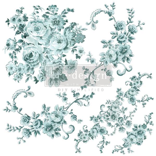 Re-Design with Prima - Transfer Aufkleber 12x12 Inch "Minty Roses" Decor Transfer 2 Bogen 