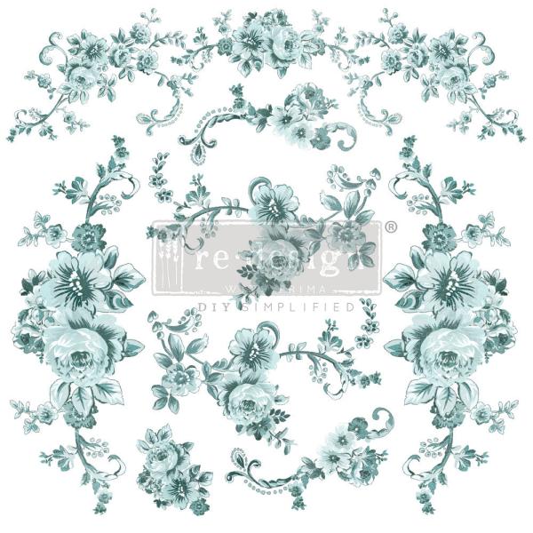 Re-Design with Prima - Transfer Aufkleber 12x12 Inch "Minty Roses" Decor Transfer 2 Bogen 