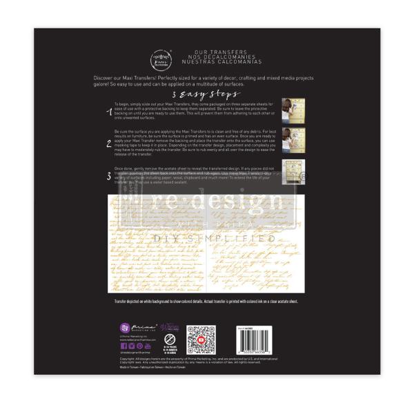 Re-Design with Prima - Transfer Aufkleber 12x12 Inch "Sweet Notes" Decor Transfer 2 Bogen 