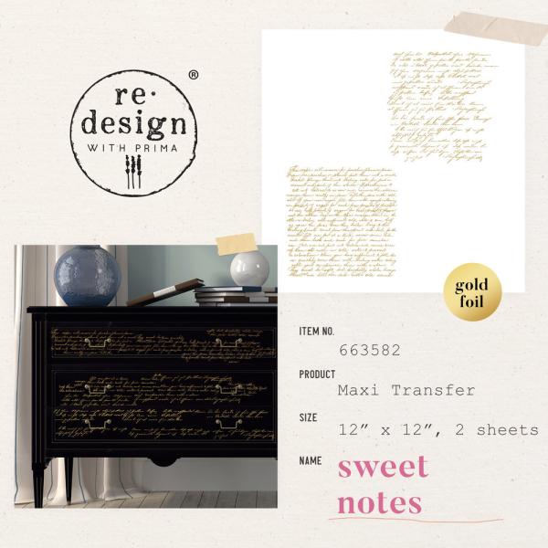 Re-Design with Prima - Transfer Aufkleber 12x12 Inch "Sweet Notes" Decor Transfer 2 Bogen 