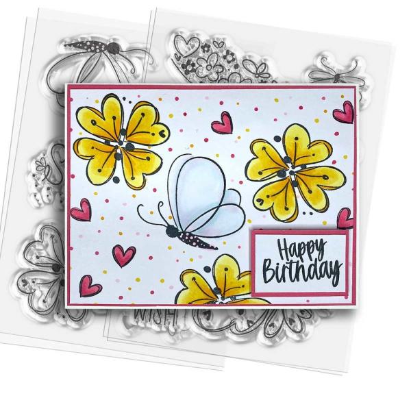 Polkadoodles - Stempelset "Hearts and Flowers Butterfly 2" Clear Stamps