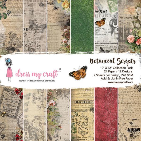 Dress My Craft - Designpapier "Botanical Scripts" Paper Pack 12x12 Inch - 24 Bogen