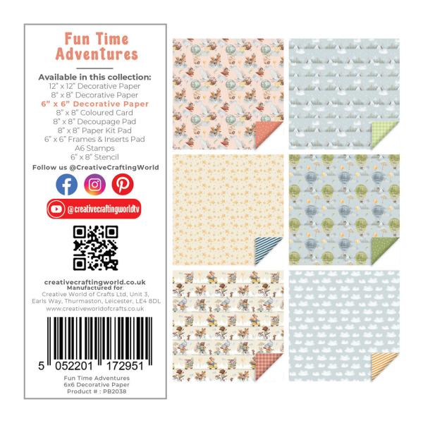 The Paper Boutique - Designpapier "Fun Time Adventures" Decorative Paper 6x6 Inch 24 Bogen