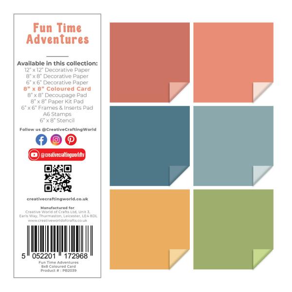 The Paper Boutique - Cardstock "Fun Time Adventures" Coloured Paper 8x8 Inch - 24 Bogen