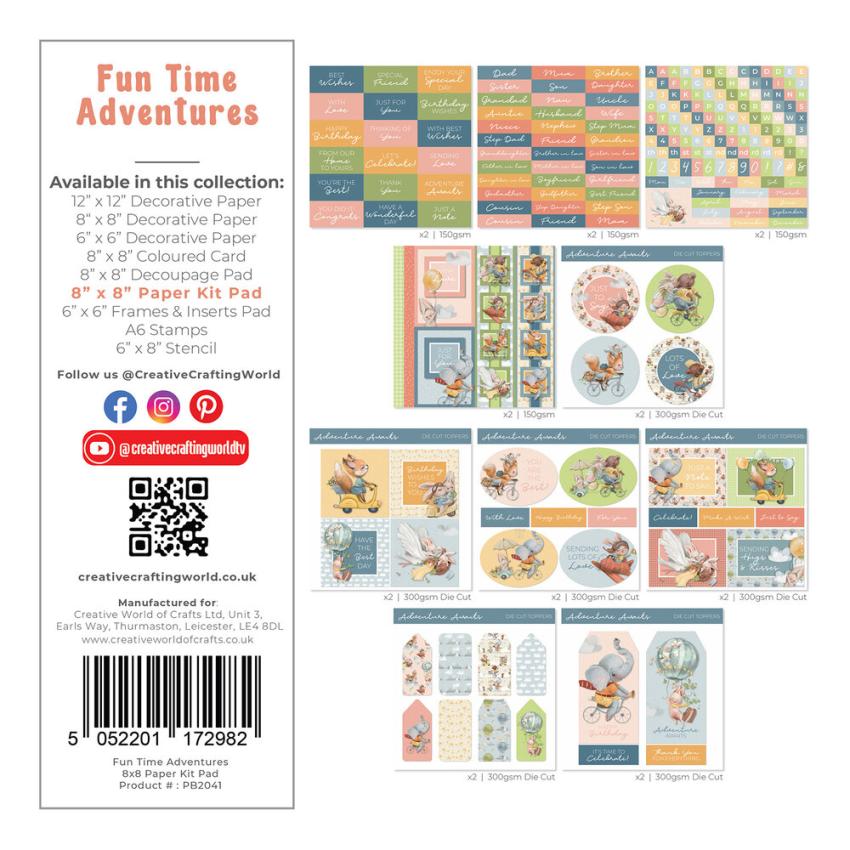 The Paper Boutique - Designpapier "Fun Time Adventures" Paper Kit 8x8 Inch - 20 Bogen
