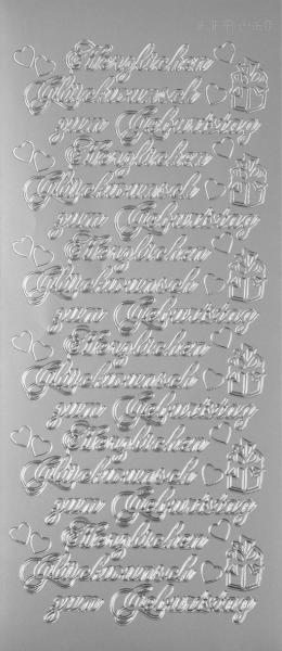 Klebeschrift "Herzlichen Glückwunsch Geburtstag" silber glänzend 6 Stück