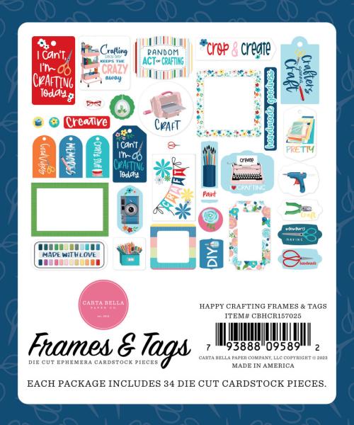 Carta Bella - Stanzteile & Anhänger "Happy Crafting" Ephemera Frames & Tags