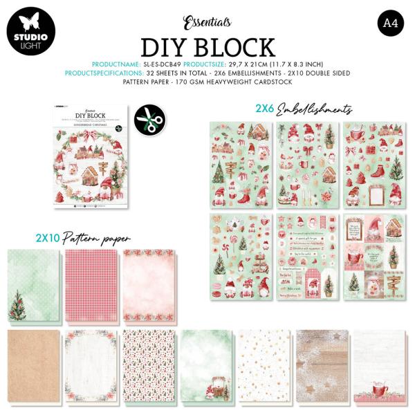 Studio Light - Designpapier - Stanzteile "Gingerbread Christmas" DIY Block A4 - 20 Bogen