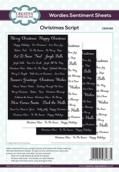 Creative Expressions - Embellishment "Christmas Script" Wordies Sentiment Sheets 6x8 Inch