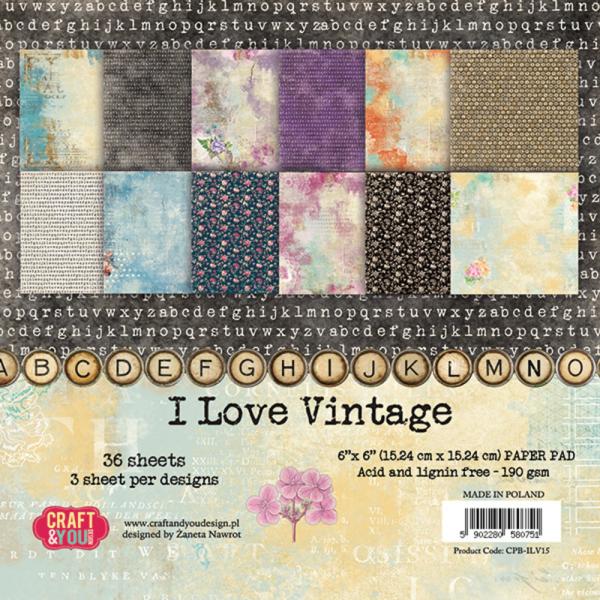 Craft & You Design - Designpapier "I Love Vintage" Paper Pad 6x6 Inch - 36 Bogen