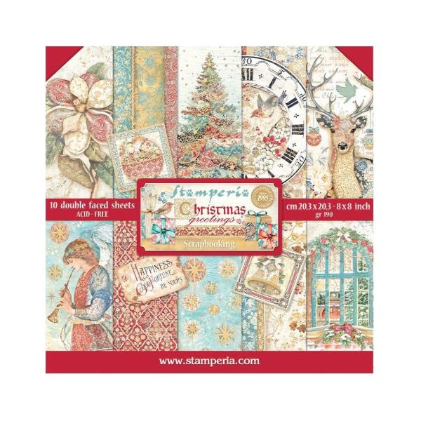 Stamperia - Designpapier "Christmas Greetings" Paper Pack 8x8 Inch - 10 Bogen