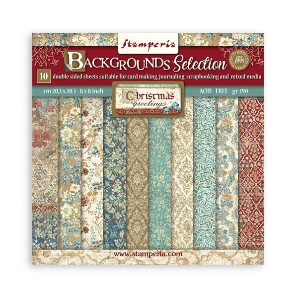 Stamperia - Designpapier "Christmas Greetings" Paper Pack 8x8 Inch - 10 Bogen
