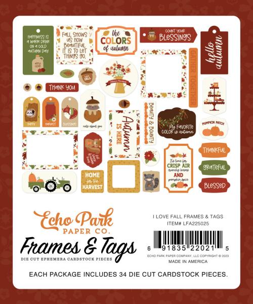 Echo Park - Stanzteile & Anhänger "I Love Fall" Frames & Tags 