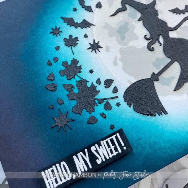 Picket Fence Studios - Schablone "Flying Witch" Stencil 6x6 Inch