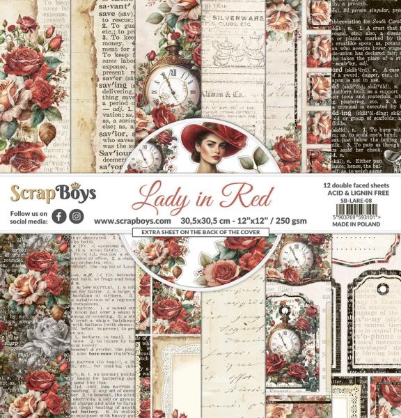 ScrapBoys - Designpapier "Lady in Red" Paper Pack 12x12 Inch - 12 Bogen