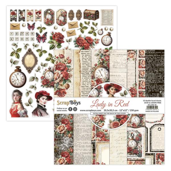 ScrapBoys - Designpapier "Lady in Red" Paper Pack 12x12 Inch - 12 Bogen