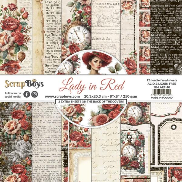 ScrapBoys - Designpapier "Lady in Red" Paper Pack 8x8 Inch - 12 Bogen