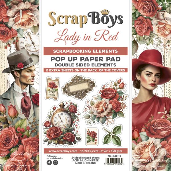 ScrapBoys - Stanzteile "Lady in Red" Pop Up Paper Pack 6x6 Inch - 24 Bogen