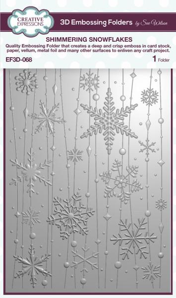 Creative Expressions - 3D Embossingfolder 5x7 Inch "Shimmering Snowflakes" Prägefolder Design by Sue Wilson