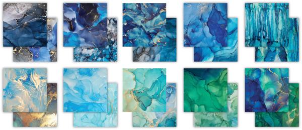 Craft Consortium - Designpapier "Ink Drops Ocean" Paper Pad 8x8 Inch - 30 Bogen