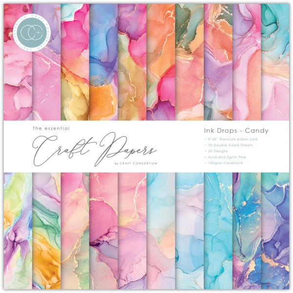 Craft Consortium - Designpapier "Ink Drops Candy" Paper Pad 8x8 Inch - 30 Bogen