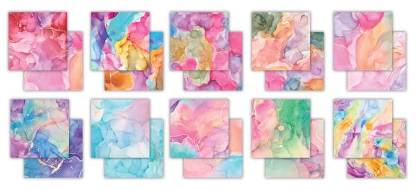 Craft Consortium - Designpapier "Ink Drops Candy" Paper Pad 8x8 Inch - 30 Bogen