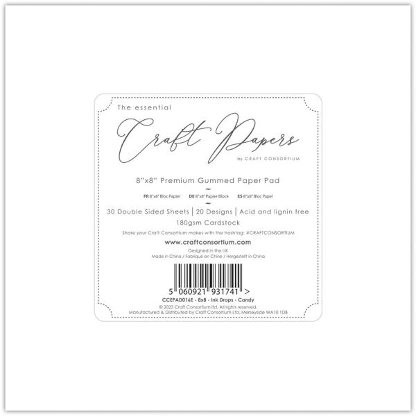 Craft Consortium - Designpapier "Ink Drops Candy" Paper Pad 8x8 Inch - 30 Bogen