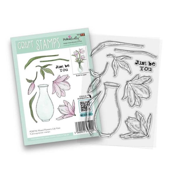 Polkadoodles - Stempelset "Mixed Flowers Lily Vase" Clear Stamps