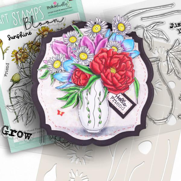 Polkadoodles - Stempelset "Mixed Flowers Lily Vase" Clear Stamps