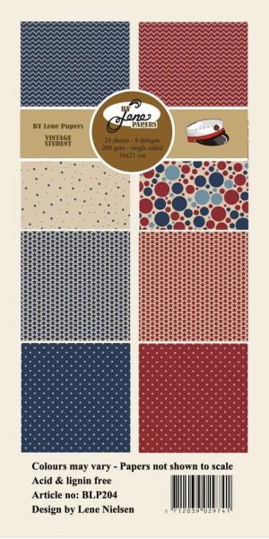 By Lene - Designpapier "Vintage Student" Paper Pack 10x21 cm - 24 Bogen