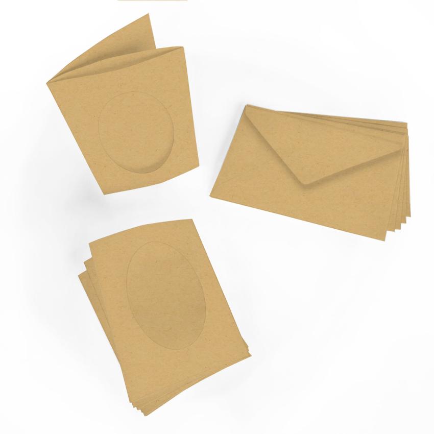 Passepartoutkarte mit ovalem Ausschnitt und Briefumschlag, DIN C6 in kraft sand