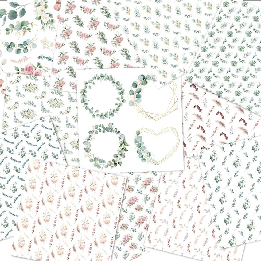 LaCreativ - Designpapier "Eukalyptusliebe" Paper Pack 6x6" - 24 Bogen