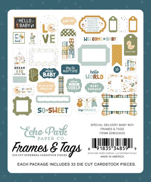 Echo Park - Stanzteile & Anhänger "Special Delivery Baby Boy" Frames & Tags 