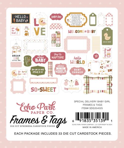 Echo Park - Stanzteile & Anhänger "Special Delivery Baby Girl" Frames & Tags 