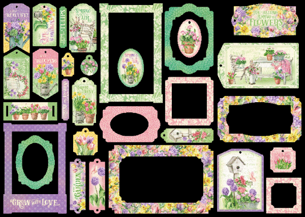 Graphic 45 - Stanzteile "Grow with Love" Chipboard Tags & Frames