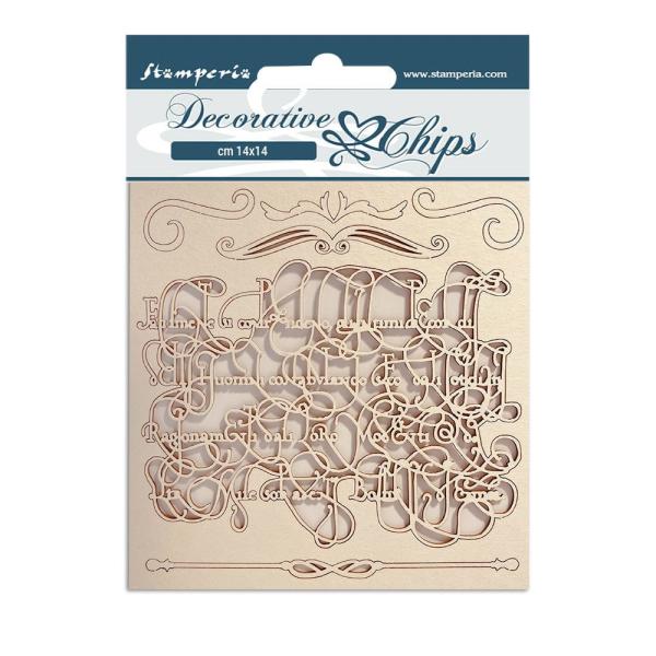 Stamperia - Holzteile 14x14 cm "Romantic Garden House Calligraphy" Decorative Chips