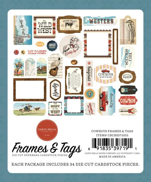 Carta Bella - Stanzteile & Anhänger "Cowboys" Ephemera Frames & Tags