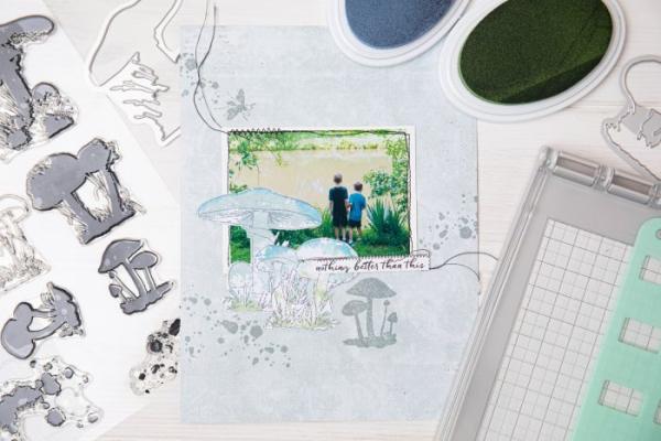 Sizzix - Stanzschablone & Stempelset "Painted Pencil Mushrooms" Framelits Craft Dies & Clear Stamps by 49 and Market