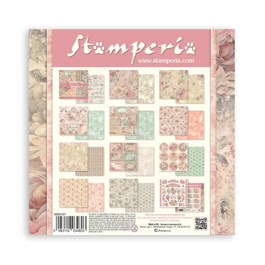 Stamperia - Designpapier "Shabby Rose" Paper Pack 8x8 Inch - 10 Bogen
