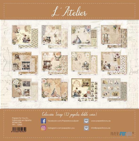 Papers For You - Designpapier "L'Atelier" Scrap Paper Pack 30,5 x 32 cm - 12 Bogen