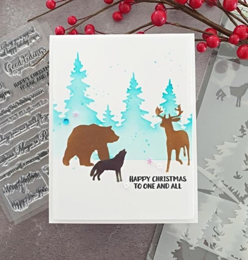 Picket Fence Studios - Schablone "Winter Forest Scenery" Slim Line Stencil 4x10 Inch