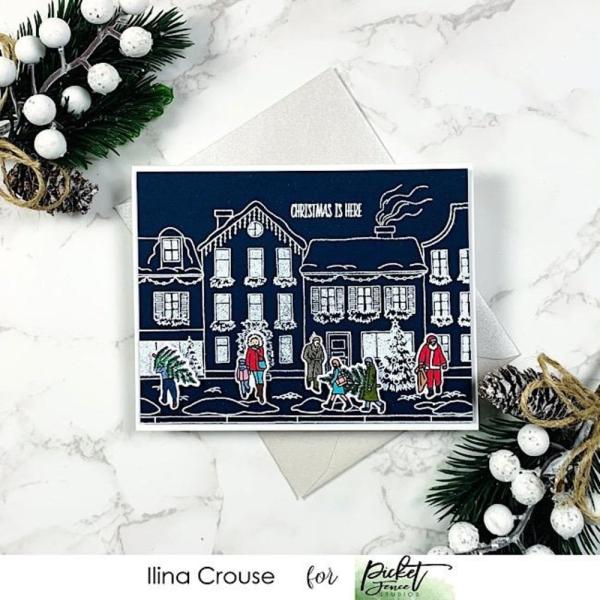 Picket Fence Studios - Stempelset "Winter Scene Building People" Clear stamps