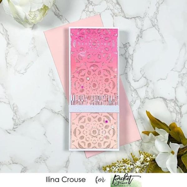 Picket Fence Studios - Schablone "Reversed Hand Cut Snowflake" Slim Line Stencil 4x10 Inch