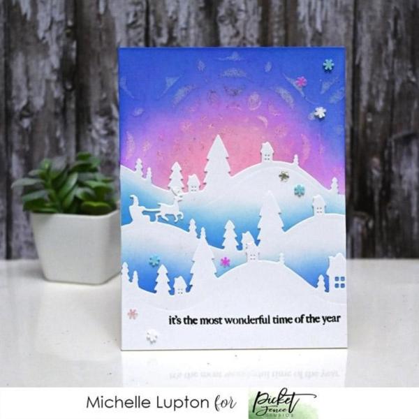 Picket Fence Studios - Schablone "Reversed Hand Cut Snowflake" Slim Line Stencil 4x10 Inch