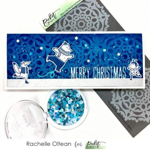 Picket Fence Studios - Schablone "Reversed Hand Cut Snowflake" Slim Line Stencil 4x10 Inch